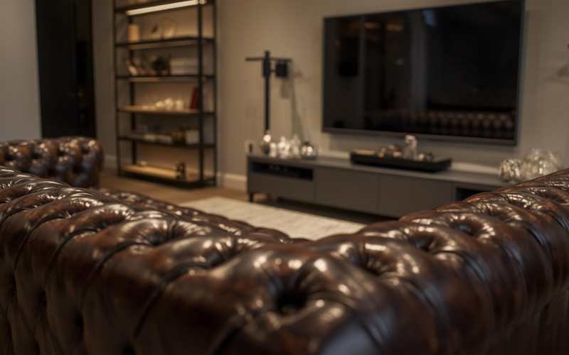 Corner Leather Sofa Bed in small living room