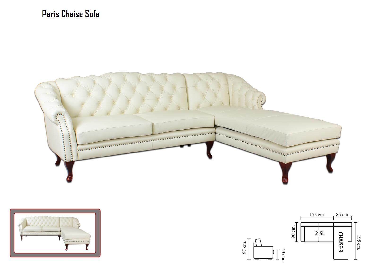 Paris Chaise Sofa Sizechart